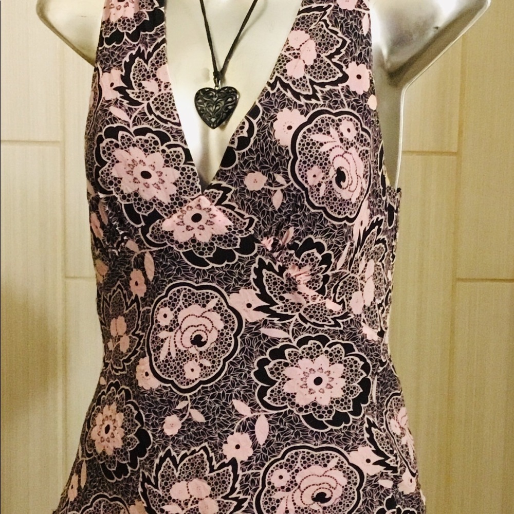 Stunning Silk Halter/Tank in Pink & Black Floral
